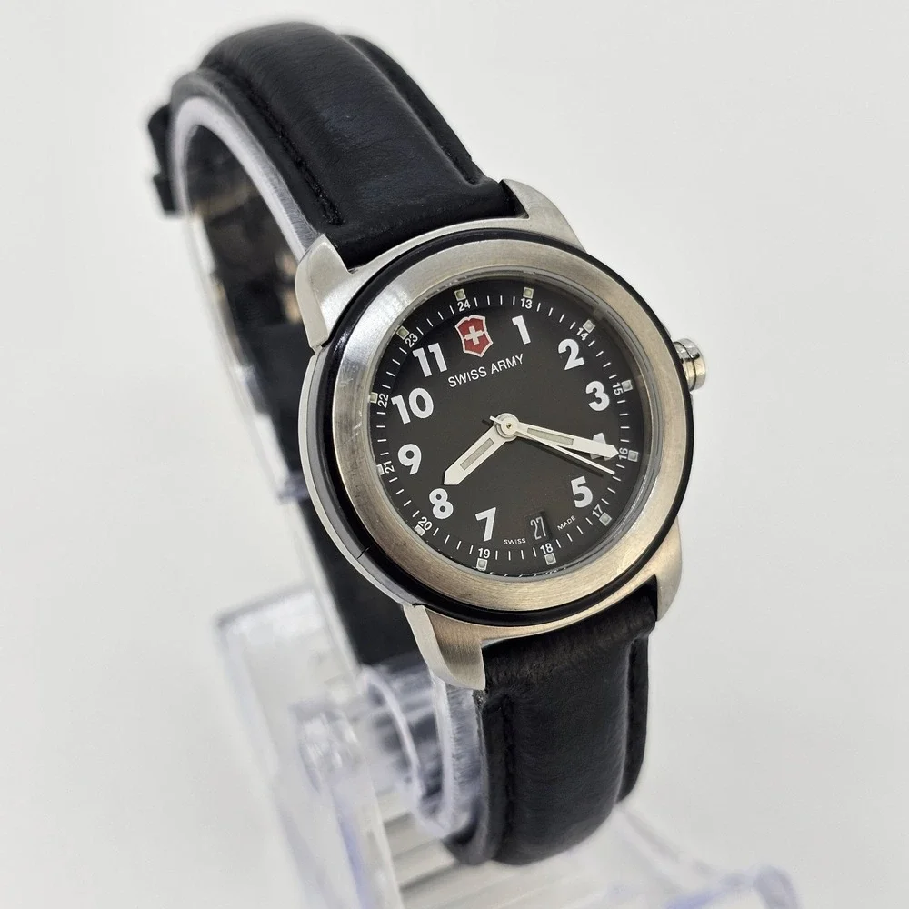 Victorinox Women's Watch 28MM Black Dial Black Leather Bands NEW Battery READ